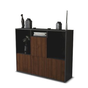 Highboard - Saskia - Design Holzdekor - Freistehend mit Push to Open 136 cm Anthrazit - Front Zeder  Bestellnummer:2030212042