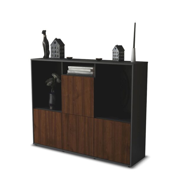 Highboard - Saskia - Design Holzdekor - Freistehend mit Push to Open 136 cm Anthrazit - Front Zeder  Bestellnummer:2030212042