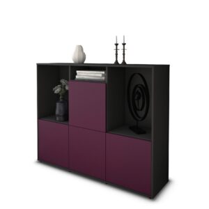 Highboard - Saskia - Design Farbakzent - Freistehend mit Push to Open 136 cm Anthrazit - Front Lila  Bestellnummer:2030212051