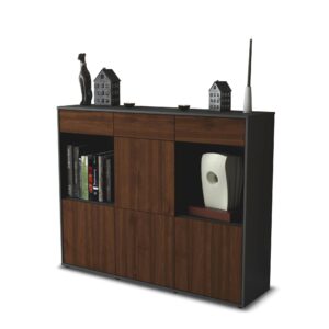 Highboard - Selena - Design Holzdekor - Freistehend mit Push to Open 136 cm Anthrazit - Front Eiche  Bestellnummer:2030212141