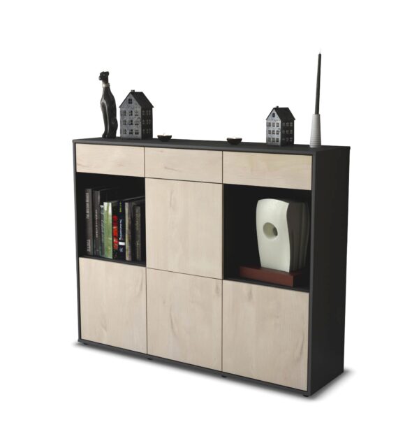 Highboard - Selena - Design Holzdekor - Freistehend mit Push to Open 136 cm Anthrazit - Front Zeder  Bestellnummer:2030212144