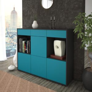 Highboard - Selena - Design Farbakzent - Freistehend mit Push to Open 136 cm Anthrazit - Front Lila  Bestellnummer:2030212153