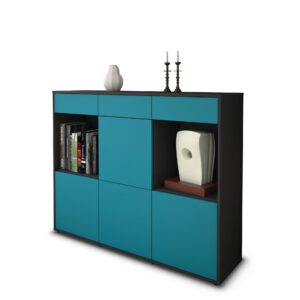 Highboard - Selena - Design Farbakzent - Freistehend mit Push to Open 136 cm Anthrazit - Front T?rkis  Bestellnummer:2030212154