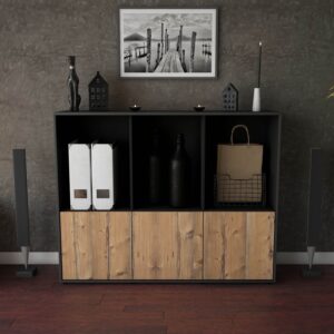 Highboard - Seraphine - Design Holzdekor - Freistehend mit Push to Open 136 cm Anthrazit - Front Walnuss  Bestellnummer:2030212550