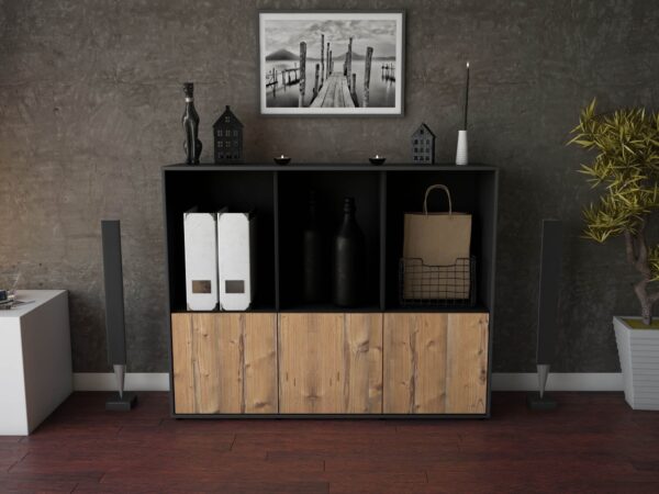 Highboard - Seraphine - Design Holzdekor - Freistehend mit Push to Open 136 cm Anthrazit - Front Walnuss  Bestellnummer:2030212550