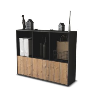 Highboard - Seraphine - Design Holzdekor - Freistehend mit Push to Open 136 cm Anthrazit - Front Pinie  Bestellnummer:2030212551