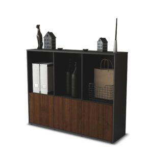 Highboard - Seraphine - Design Holzdekor - Freistehend mit Push to Open 136 cm Anthrazit - Front Zeder  Bestellnummer:2030212552