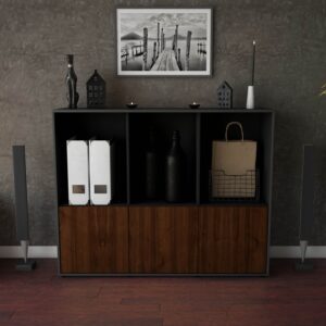 Highboard - Seraphine - Design Holzdekor - Freistehend mit Push to Open 136 cm Anthrazit - Front Treibholz  Bestellnummer:2030212553