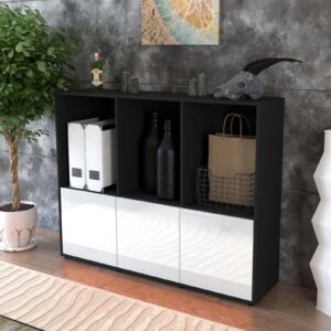 Highboard - Seraphine - Design Hochglanz - Freistehend mit Push to Open 136 cm Anthrazit - Front Orange  Bestellnummer:2030212554