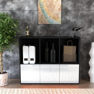 Highboard - Seraphine - Design Hochglanz - Freistehend mit Push to Open 136 cm Anthrazit - Front Schwarz  Bestellnummer:2030212555