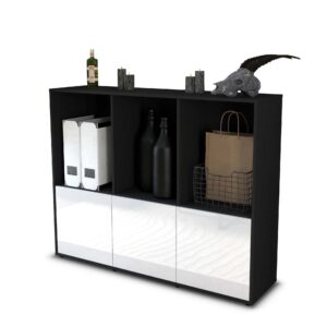 Highboard - Seraphine - Design Hochglanz - Freistehend mit Push to Open 136 cm Anthrazit - Front Wei?  Bestellnummer:2030212556