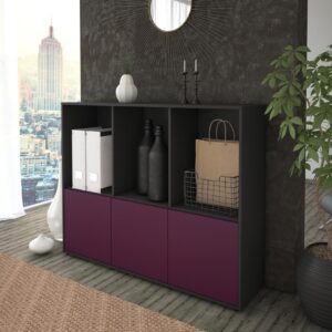 Highboard - Seraphine - Design Farbakzent - Freistehend mit Push to Open 136 cm Anthrazit - Front Mint  Bestellnummer:2030212559