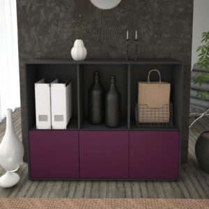 Highboard - Seraphine - Design Farbakzent - Freistehend mit Push to Open 136 cm Anthrazit - Front Gelb  Bestellnummer:2030212560