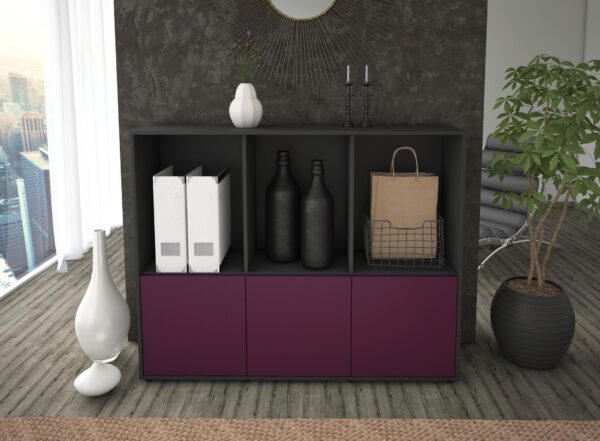 Highboard - Seraphine - Design Farbakzent - Freistehend mit Push to Open 136 cm Anthrazit - Front Gelb  Bestellnummer:2030212560