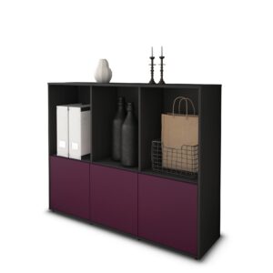 Highboard - Seraphine - Design Farbakzent - Freistehend mit Push to Open 136 cm Anthrazit - Front Lila  Bestellnummer:2030212561