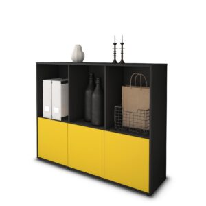 Highboard - Seraphine - Design Farbakzent - Freistehend mit Push to Open 136 cm Anthrazit - Front T?rkis  Bestellnummer:2030212562