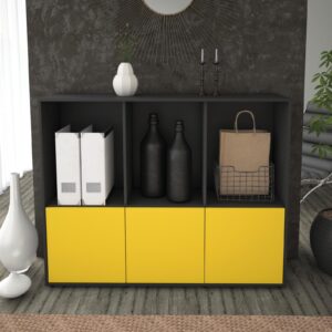 Highboard - Seraphine - Design Farbakzent - Freistehend mit Push to Open 136 cm Anthrazit - Front Rot  Bestellnummer:2030212563