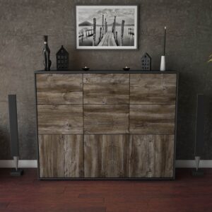 Highboard - Silvana - Design Holzdekor - Freistehend mit Push to Open 136 cm Anthrazit - Front Walnuss  Bestellnummer:2030212856