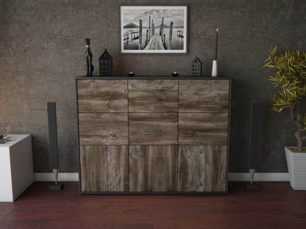 Highboard - Silvana - Design Holzdekor - Freistehend mit Push to Open 136 cm Anthrazit - Front Walnuss  Bestellnummer:2030212856