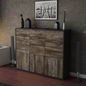 Highboard - Silvana - Design Holzdekor - Freistehend mit Push to Open 136 cm Anthrazit - Front Pinie  Bestellnummer:2030212857