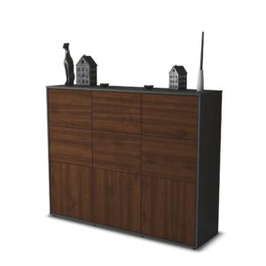 Highboard - Silvana - Design Holzdekor - Freistehend mit Push to Open 136 cm Anthrazit - Front Zeder  Bestellnummer:2030212858