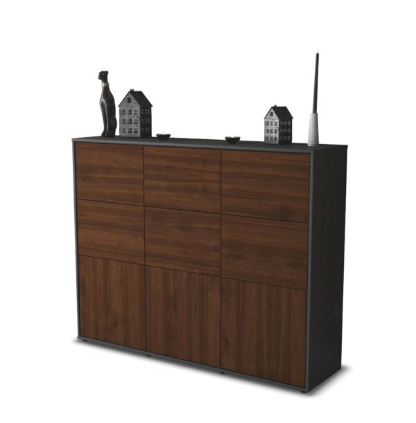 Highboard - Silvana - Design Holzdekor - Freistehend mit Push to Open 136 cm Anthrazit - Front Zeder  Bestellnummer:2030212858