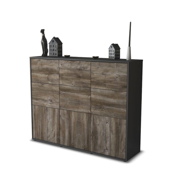 Highboard - Silvana - Design Holzdekor - Freistehend mit Push to Open 136 cm Anthrazit - Front Treibholz  Bestellnummer:2030212859