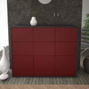 Highboard - Silvana - Design Farbakzent - Freistehend mit Push to Open 136 cm Anthrazit - Front Gelb  Bestellnummer:2030212866