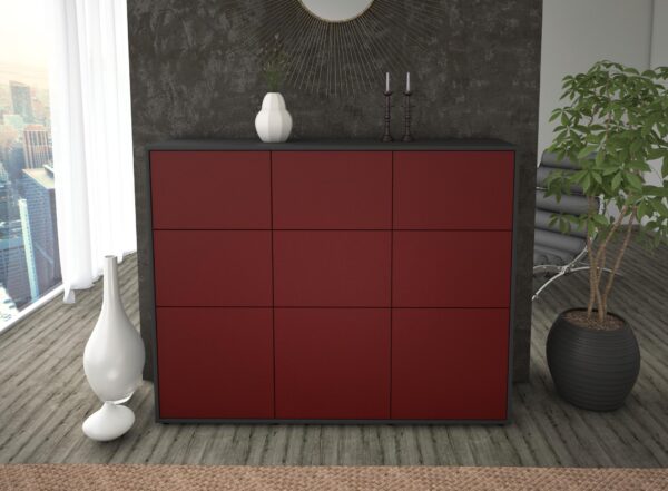 Highboard - Silvana - Design Farbakzent - Freistehend mit Push to Open 136 cm Anthrazit - Front Gelb  Bestellnummer:2030212866