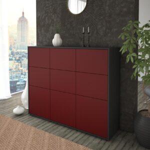 Highboard - Silvana - Design Farbakzent - Freistehend mit Push to Open 136 cm Anthrazit - Front Lila  Bestellnummer:2030212867