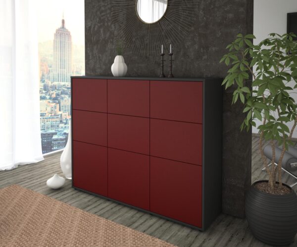 Highboard - Silvana - Design Farbakzent - Freistehend mit Push to Open 136 cm Anthrazit - Front Lila  Bestellnummer:2030212867