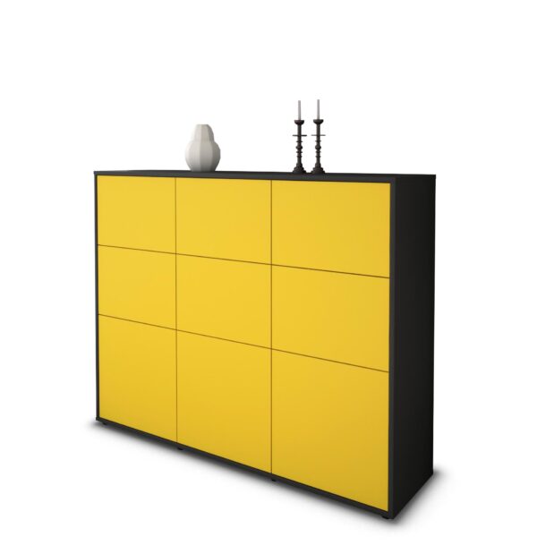 Highboard - Silvana - Design Farbakzent - Freistehend mit Push to Open 136 cm Anthrazit - Front T?rkis  Bestellnummer:2030212868