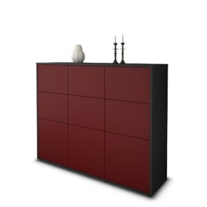 Highboard - Silvana - Design Farbakzent - Freistehend mit Push to Open 136 cm Anthrazit - Front Rot  Bestellnummer:2030212869