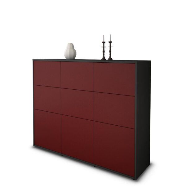 Highboard - Silvana - Design Farbakzent - Freistehend mit Push to Open 136 cm Anthrazit - Front Rot  Bestellnummer:2030212869