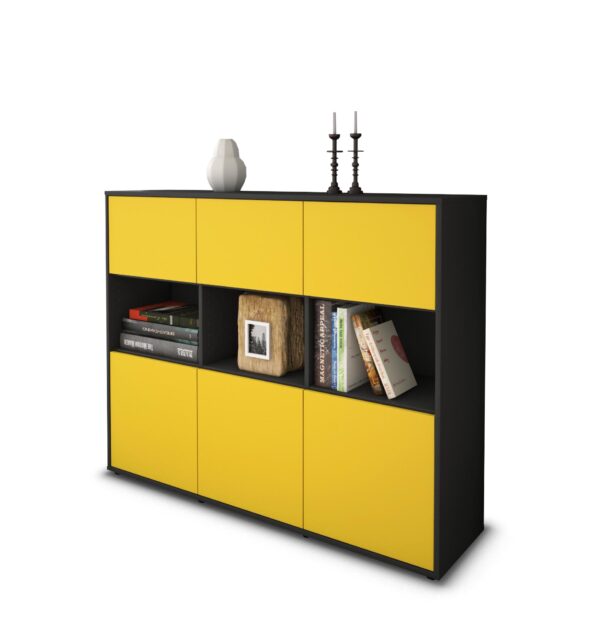 Highboard - Sira - Design Farbakzent - Freistehend mit Push to Open 136 cm Anthrazit - Front Mint  Bestellnummer:2030213273