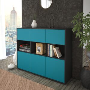 Highboard - Sira - Design Farbakzent - Freistehend mit Push to Open 136 cm Anthrazit - Front Lila  Bestellnummer:2030213275