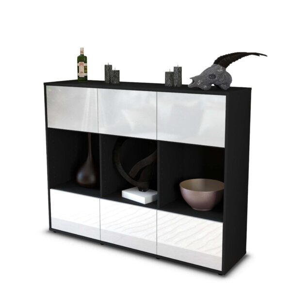 Highboard - Suna - Design Hochglanz - Freistehend mit Push to Open 136 cm Anthrazit - Front Wei?  Bestellnummer:2030213678