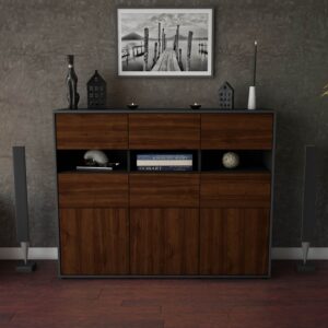 Highboard - Teresa - Design Holzdekor - Freistehend mit Push to Open 136 cm Anthrazit - Front Eiche  Bestellnummer:2030214385