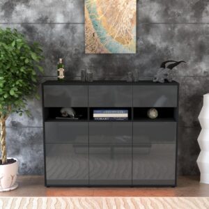 Highboard - Teresa - Design Hochglanz - Freistehend mit Push to Open 136 cm Anthrazit - Front Schwarz  Bestellnummer:2030214391