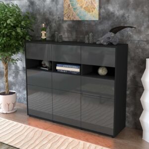 Highboard - Teresa - Design Hochglanz - Freistehend mit Push to Open 136 cm Anthrazit - Front Wei?  Bestellnummer:2030214392