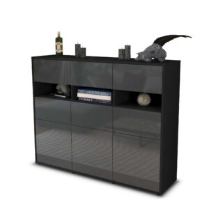 Highboard - Teresa - Design Hochglanz - Freistehend mit Push to Open 136 cm Anthrazit - Front Grau  Bestellnummer:2030214394