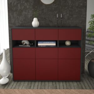 Highboard - Teresa - Design Farbakzent - Freistehend mit Push to Open 136 cm Anthrazit - Front Gelb  Bestellnummer:2030214396