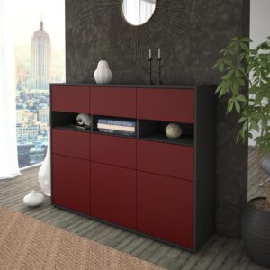 Highboard - Teresa - Design Farbakzent - Freistehend mit Push to Open 136 cm Anthrazit - Front Lila  Bestellnummer:2030214397