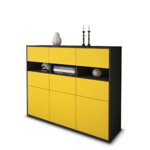 Highboard - Teresa - Design Farbakzent - Freistehend mit Push to Open 136 cm Anthrazit - Front T?rkis  Bestellnummer:2030214398