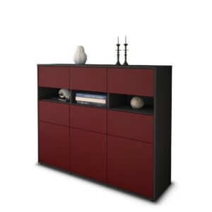 Highboard - Teresa - Design Farbakzent - Freistehend mit Push to Open 136 cm Anthrazit - Front Rot  Bestellnummer:2030214399