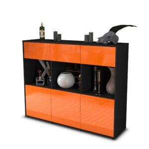 Highboard - Tessa - Design Hochglanz - Freistehend mit Push to Open 136 cm Anthrazit - Front Orange  Bestellnummer:2030214594