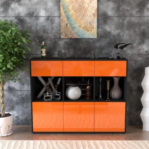 Highboard - Tessa - Design Hochglanz - Freistehend mit Push to Open 136 cm Anthrazit - Front Schwarz  Bestellnummer:2030214595