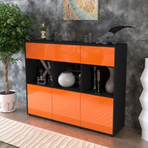 Highboard - Tessa - Design Hochglanz - Freistehend mit Push to Open 136 cm Anthrazit - Front Wei?  Bestellnummer:2030214596