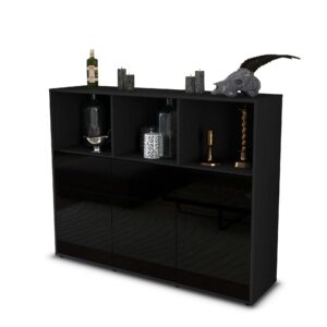 Highboard - Theresia - Design Hochglanz - Freistehend mit Push to Open 136 cm Anthrazit - Front Schwarz  Bestellnummer:2030214697