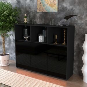 Highboard - Theresia - Design Hochglanz - Freistehend mit Push to Open 136 cm Anthrazit - Front Wei?  Bestellnummer:2030214698